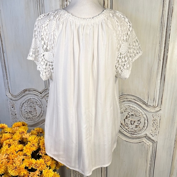 French Laundry White Lace Sleeve Milk Maid Blouse - Picture 9 of 11